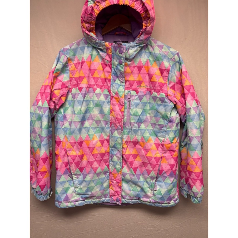 Eddie Bauer Puffer Down Jacket Youth Girls Multi-Colored Geometric Lightweight